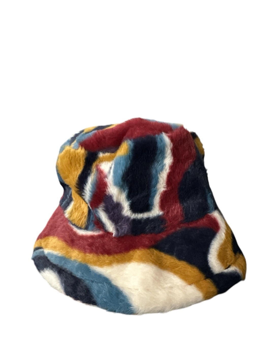 Striped Multicolor Faux Fur Bucket Hat - Women's Cozy Statement Accessory